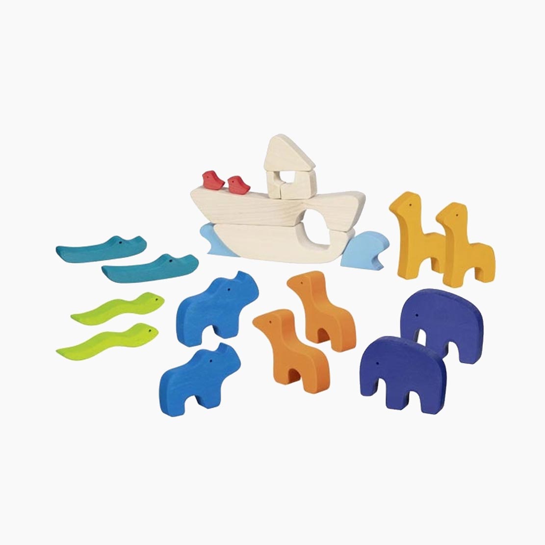 Spielszene: Tierpaare finden, an Bord gehen, gemeinsam ablegen – Arche Noah