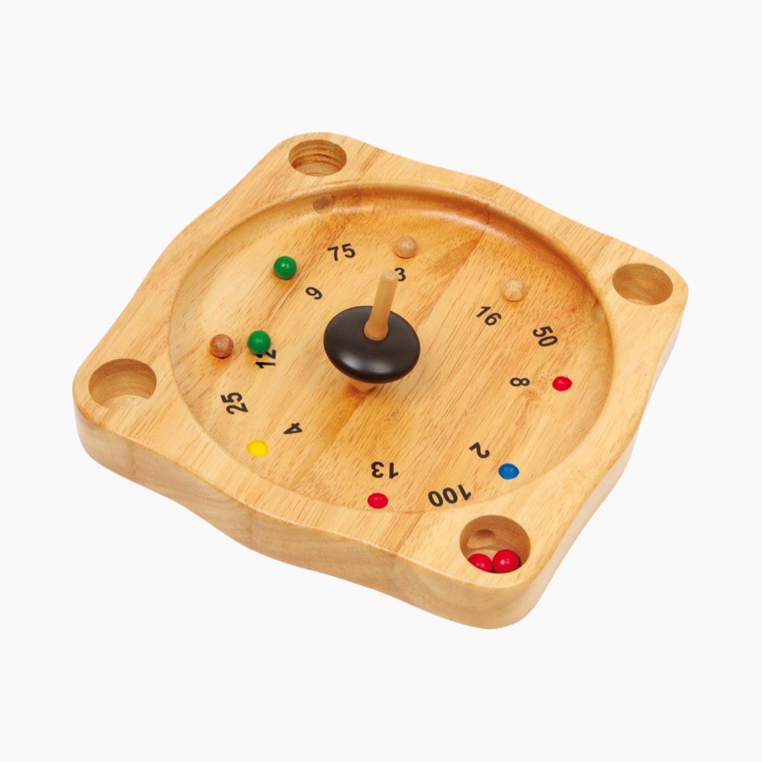 Bauernroulette aus Holz – Kreiselspiel mit Kugeln, Gesamtansicht