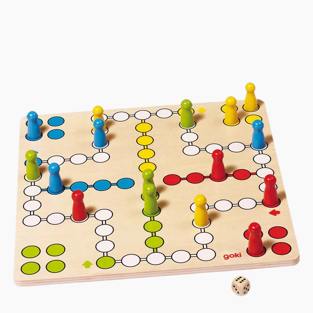 Brettspiel Ludo basic – Holzspielbrett mit Spielfiguren, Gesamtansicht