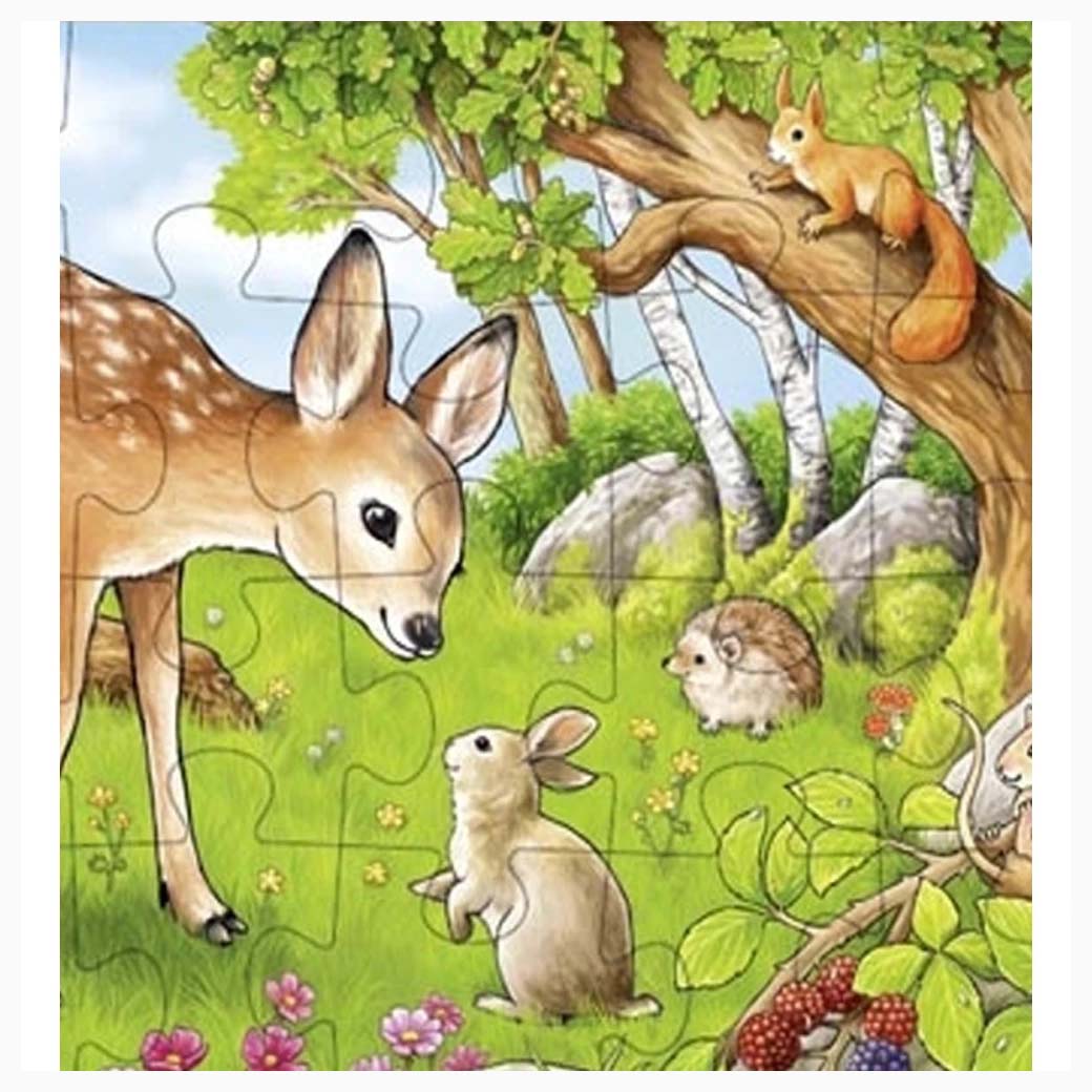 Einlegepuzzle Rehkitz Seitenansicht mit kompletter Holzpuzzle-Szene