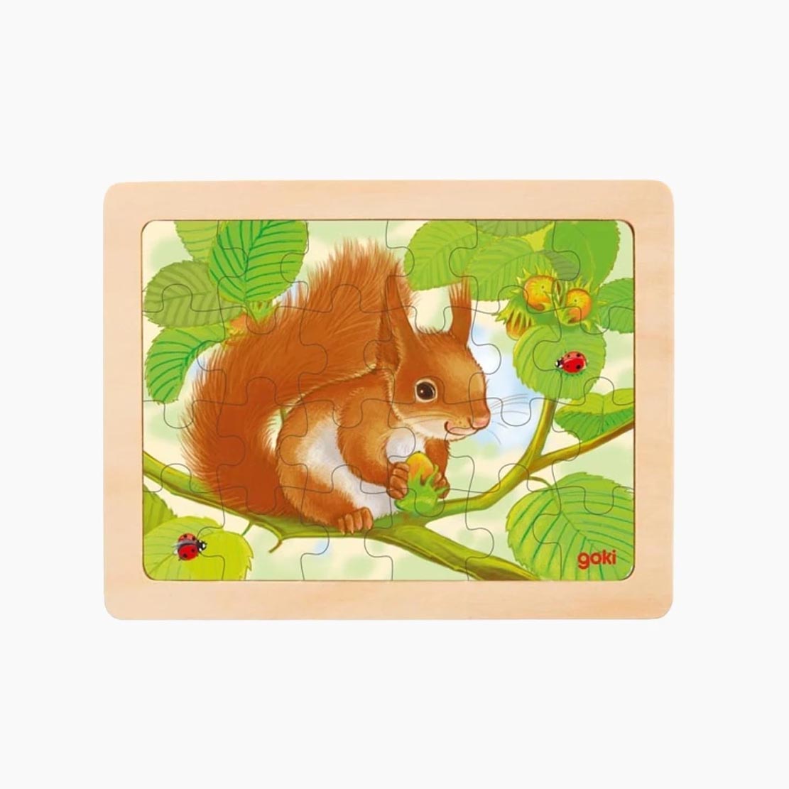 Einlegepuzzle Set mit fünf Waldtier-Motiven – Reh, Hase, Igel, Eichhörnchen, Wildschwein