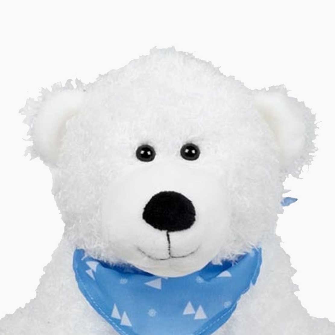 Eisbär Tom: weiches Fell, freundliches Gesicht, Halstuch
