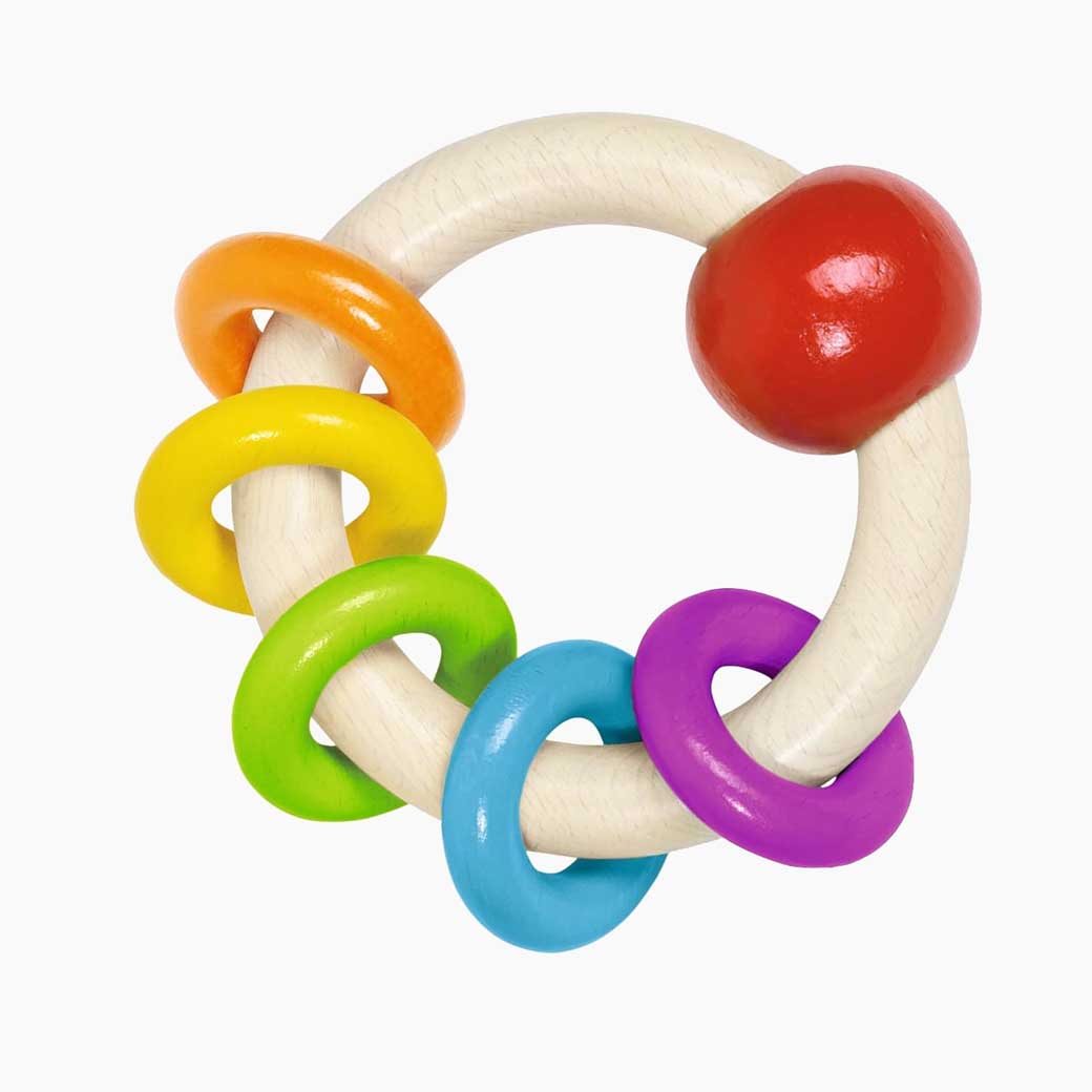 Greifling 5 Regenbogenringe – Baby-Greifspielzeug aus Holz, gut zu greifen