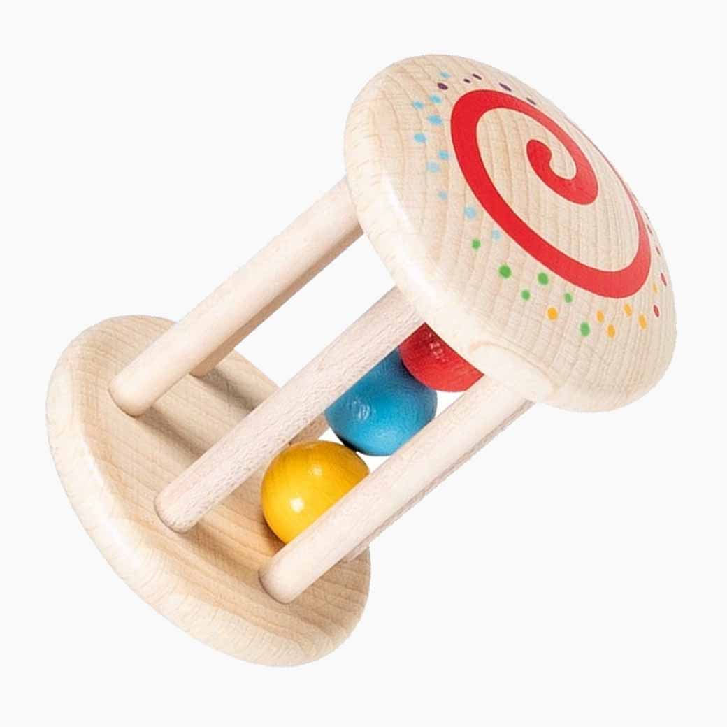 Greifling Käfigrassel Regenbogen – Holzrassel mit Käfigform, goki