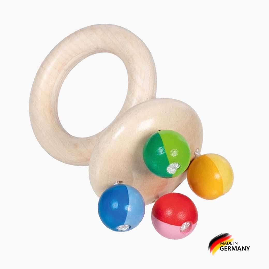 Detailansicht vom Greifling Rassel Regenbogen aus Holz