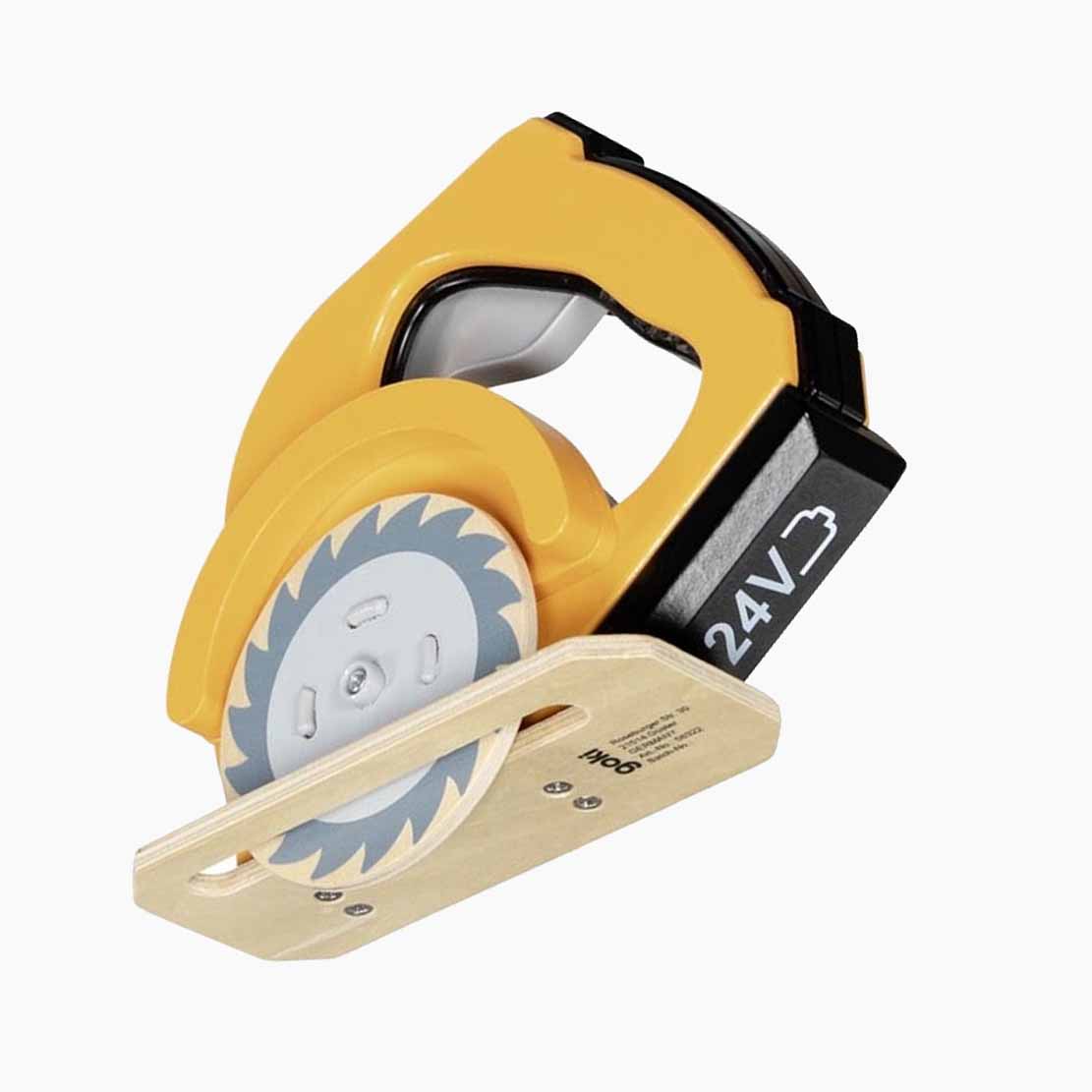 Handkreissäge mit Funktion – Detail: Griff, Sägeblatt-Imitat, sichere Haltung