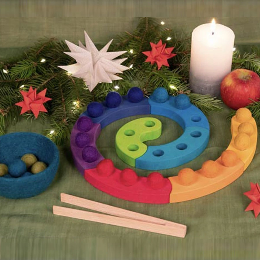 Weihnachten Geschenke Holz Farbsortierspiel und Adventsspirale