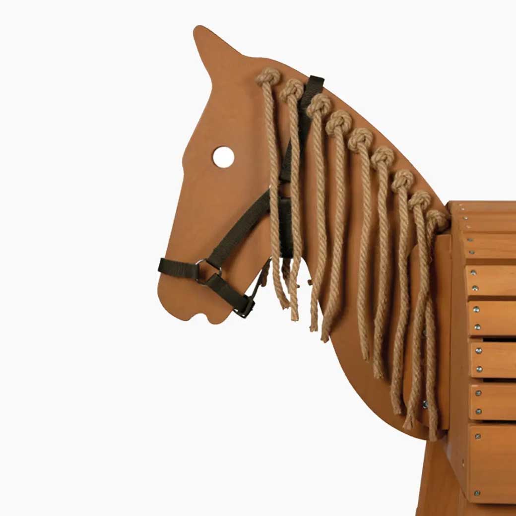 Holzpferd braun – Einsatz im Kinderzimmer, Spielraum oder Garten