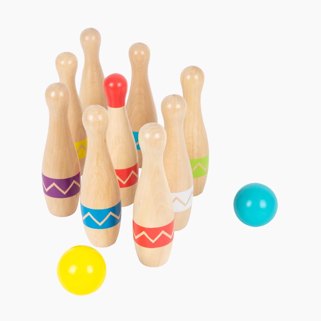 Kegelspiel Active mit neun Holzkegeln und zwei Holzkugeln