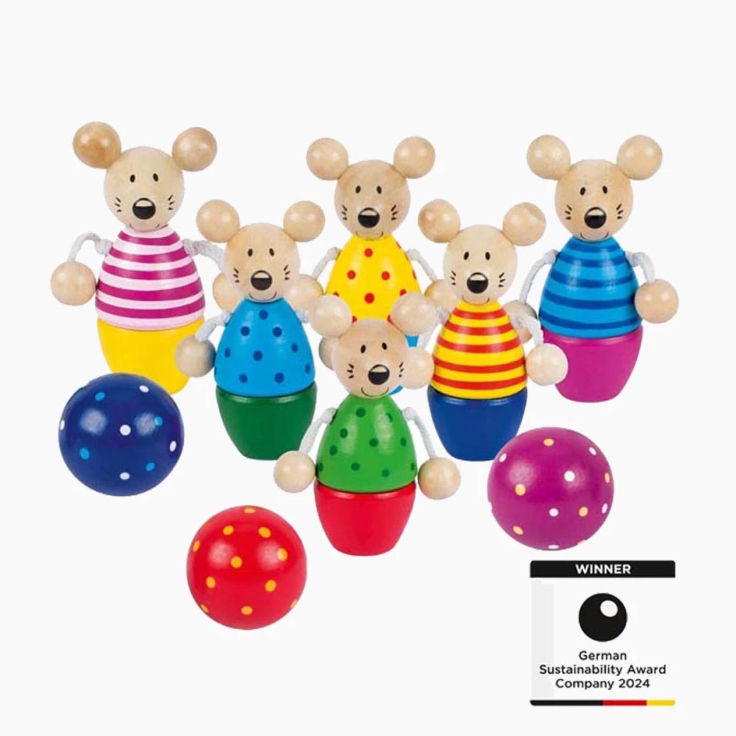 Kegelspiel Speedy von goki: Holzkegel und Kugeln für Kinder ab 3 Jahren