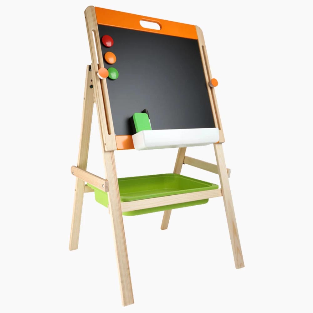 small foot Kreide- und Magnettafel: stabile Standtafel mit Zubehörablage