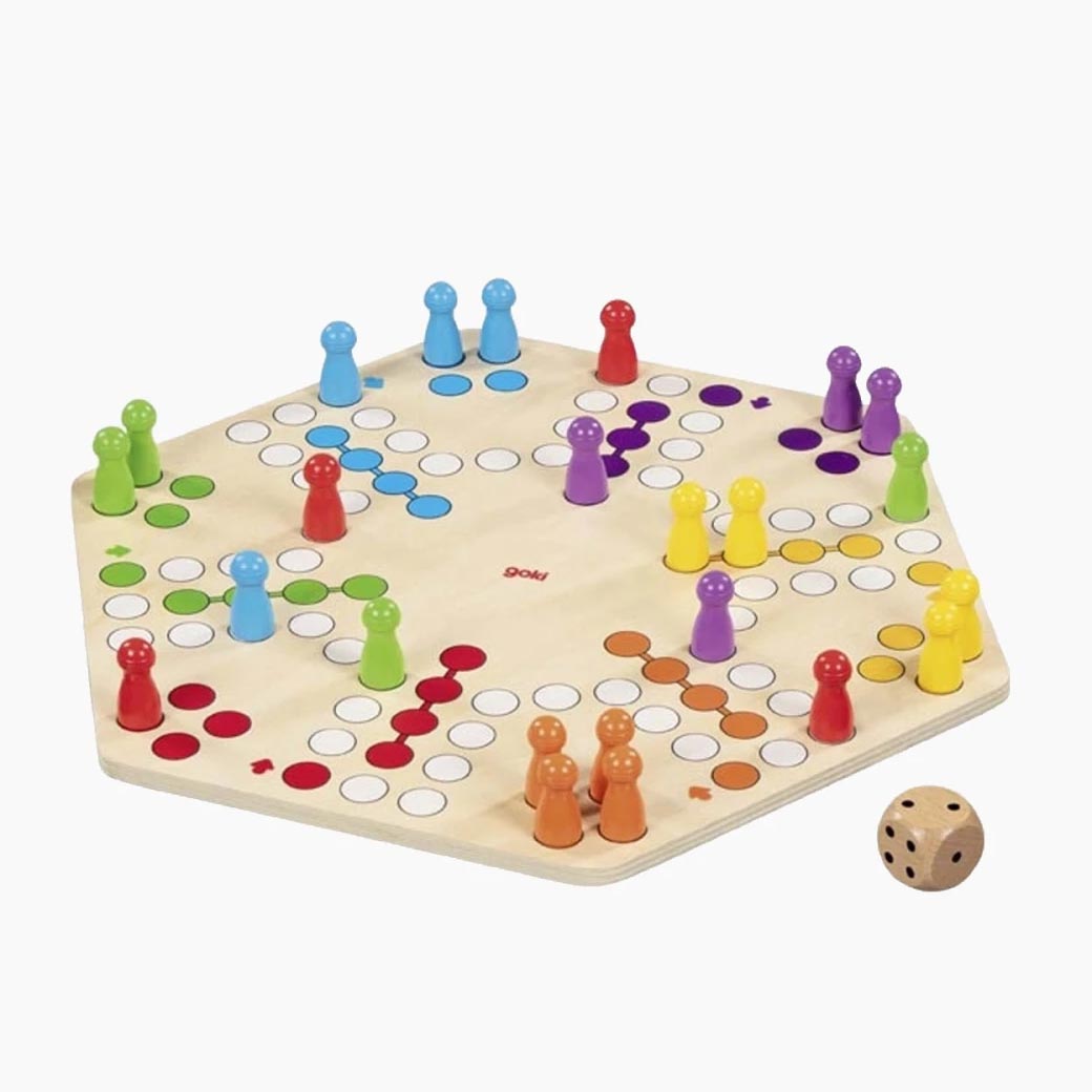 Ludo bis 6 Spieler – Holzspielbrett beidseitig bedruckt, Gesamtansicht