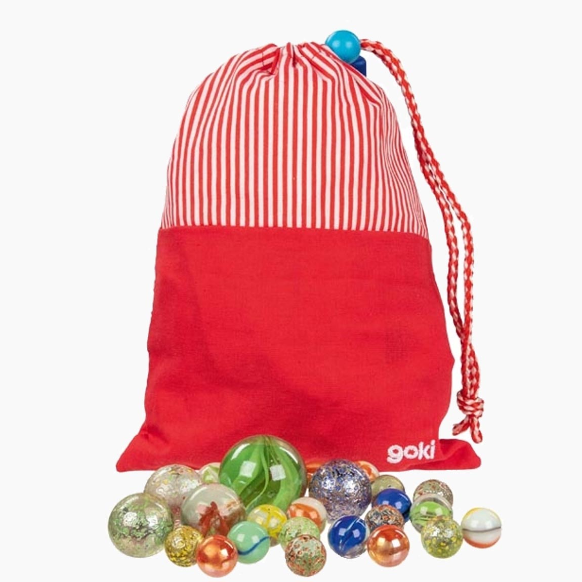 Mein Murmelbeutel mit 50 Murmeln von goki mit farbigen Glasmurmeln