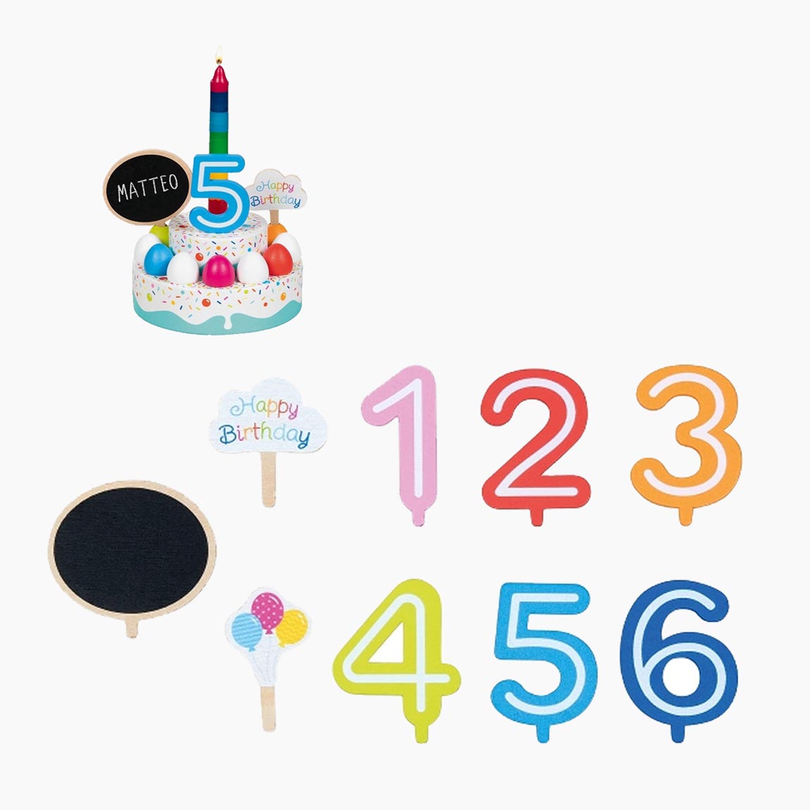 goki Holztorte Happy Birthday mit austauschbaren Zahlen eins bis sechs