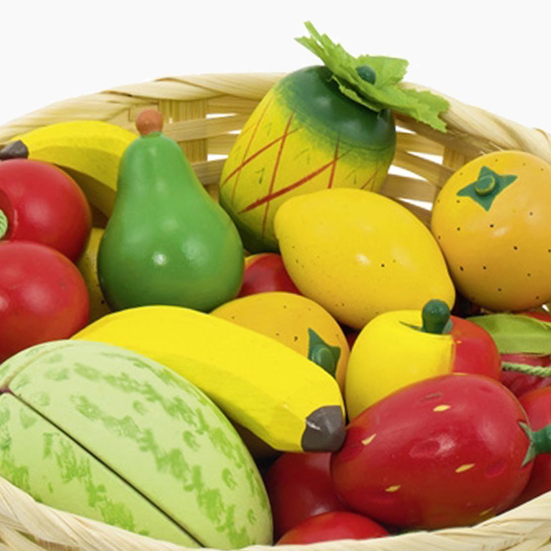 Obst im Korb – Setansicht mit Äpfeln, Bananen, Orangen