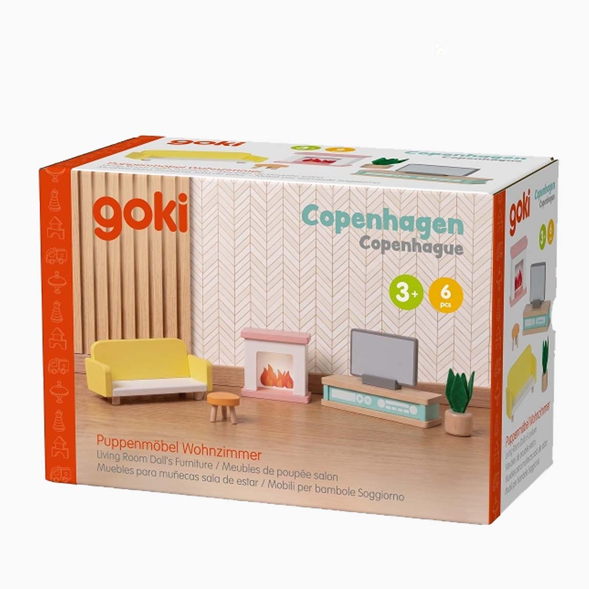 Sechsteiliges Puppenmöbel-Wohnzimmer für Rollenspiele ab drei Jahren