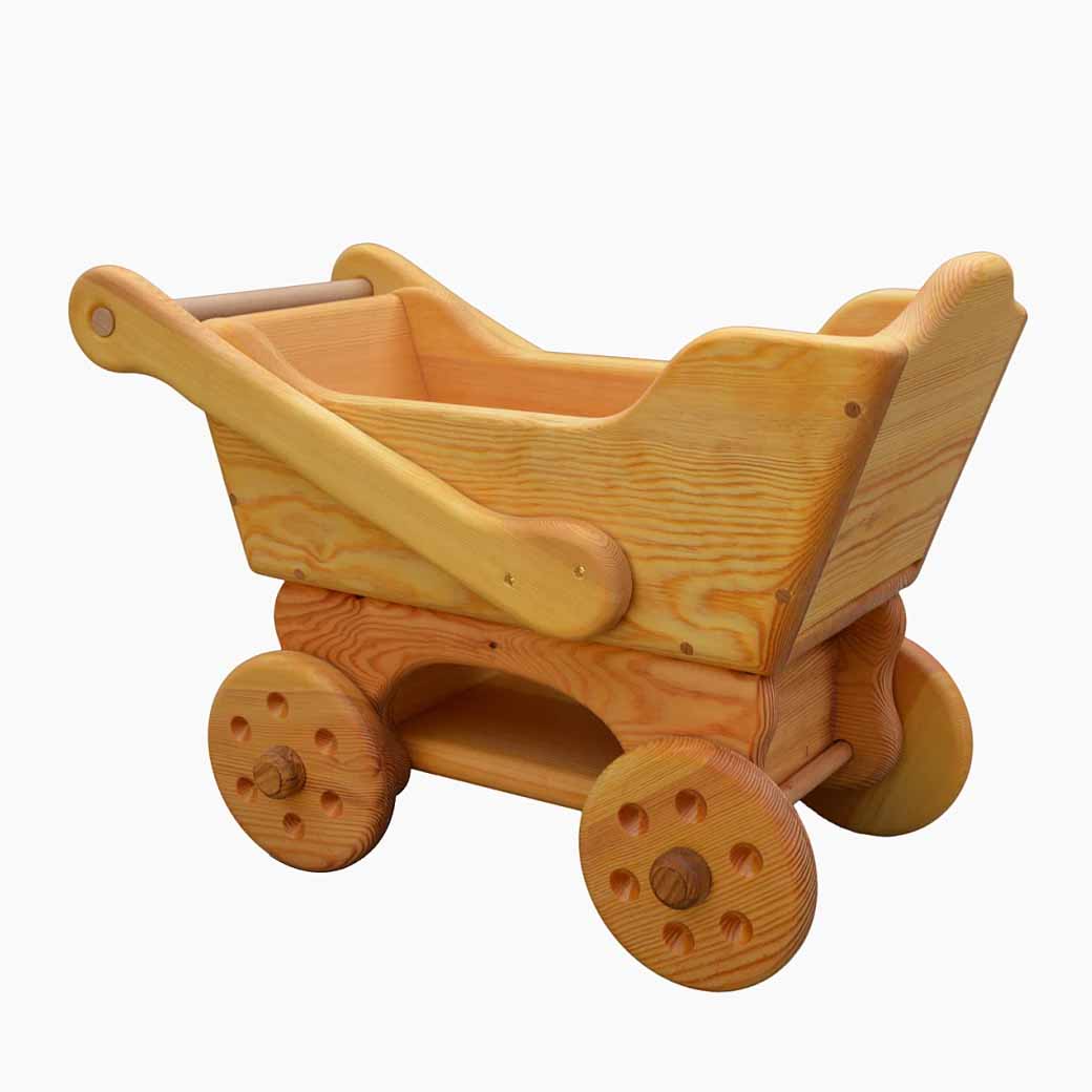 Puppenwagen aus Holz – Madera-Spielzeug mit natürlicher Holzmaserung