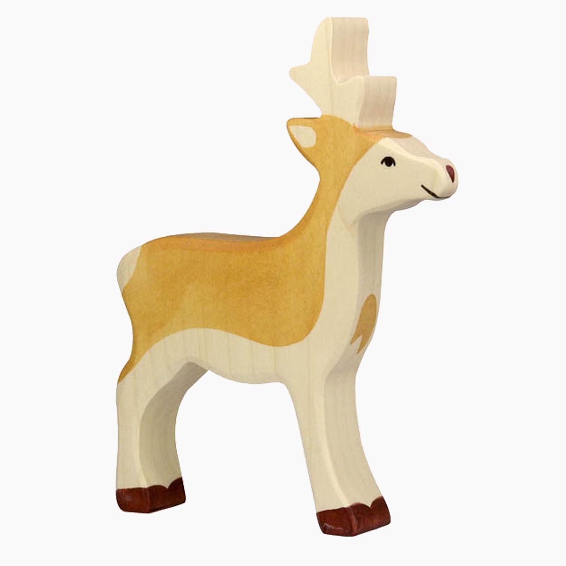 Holztiger Rehbock – Detailansicht: Kopfhaltung, Geweih, Standfläche