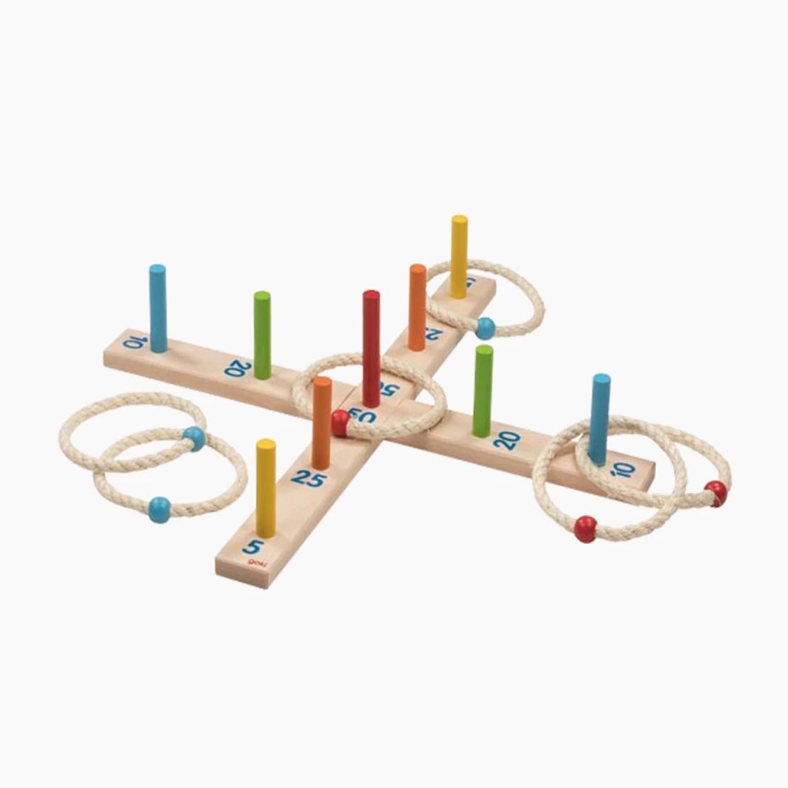 Ringwurfspiel mit 6 Sisalringen bunt – Setübersicht mit Zielbrett und Ringen
