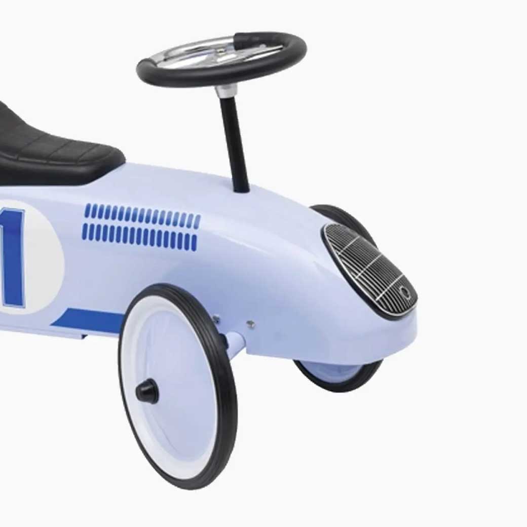 Rutscherfahrzeug Blau – Detailansicht mit Lenkrad und Sitz
