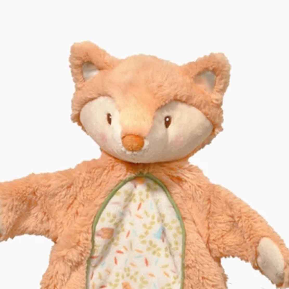 Schlummer-Fuchs Baby-Schmusetuch – Detailansicht, weiche Stoffbereiche und Fuchs-Motiv