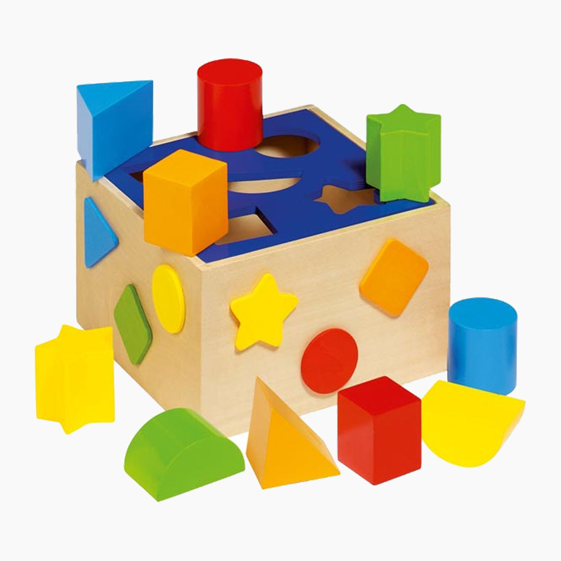 Sort Box – Detailaufnahme mit Formen Herz, Stern, Würfel, Dreieck und Kreis