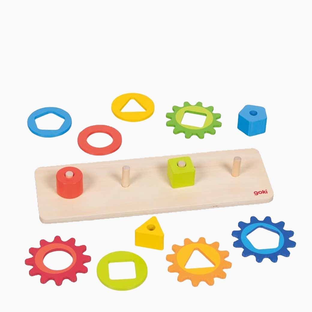Sortierspiel mit Zahnrädern – Detailansicht Formen und Farben