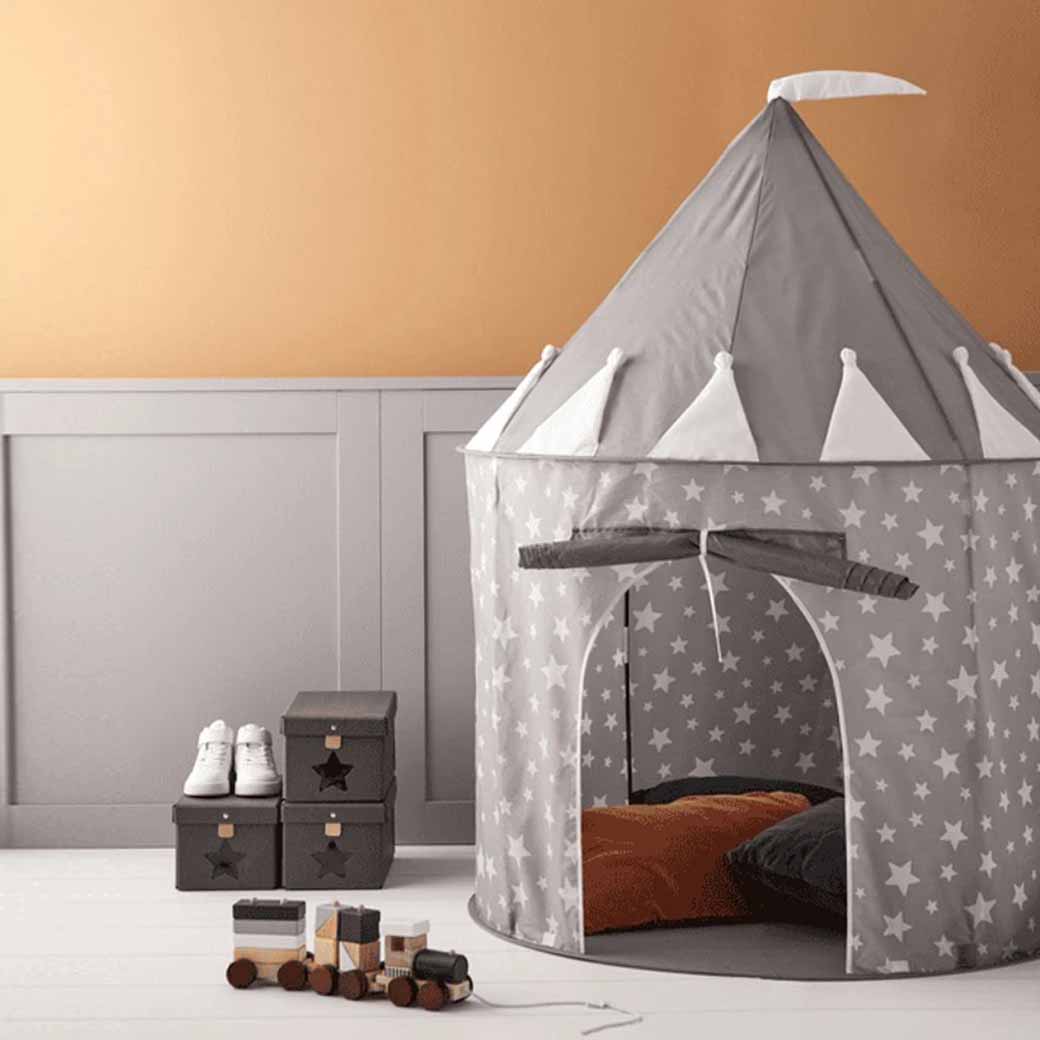 Spielzelt Star blau mit Türvorhang und Fenstern für Kinder