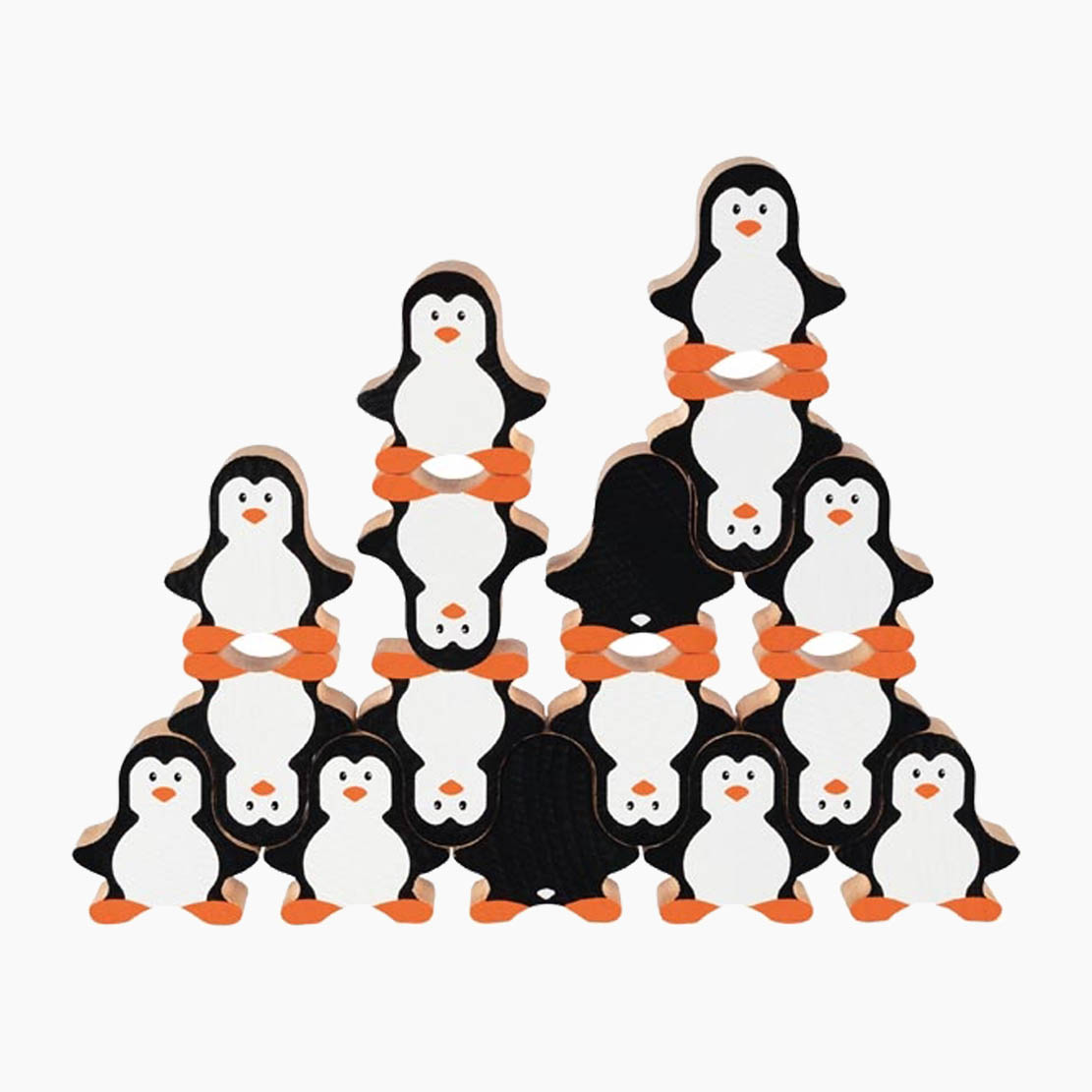 Stapelfiguren Pinguine – Detailaufnahme der Holzfiguren