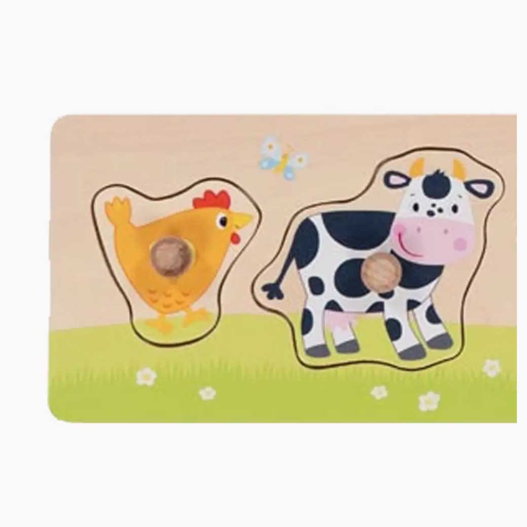 Steckpuzzle Auf dem Land – Detailansicht der Puzzleteile und Holzknöpfe