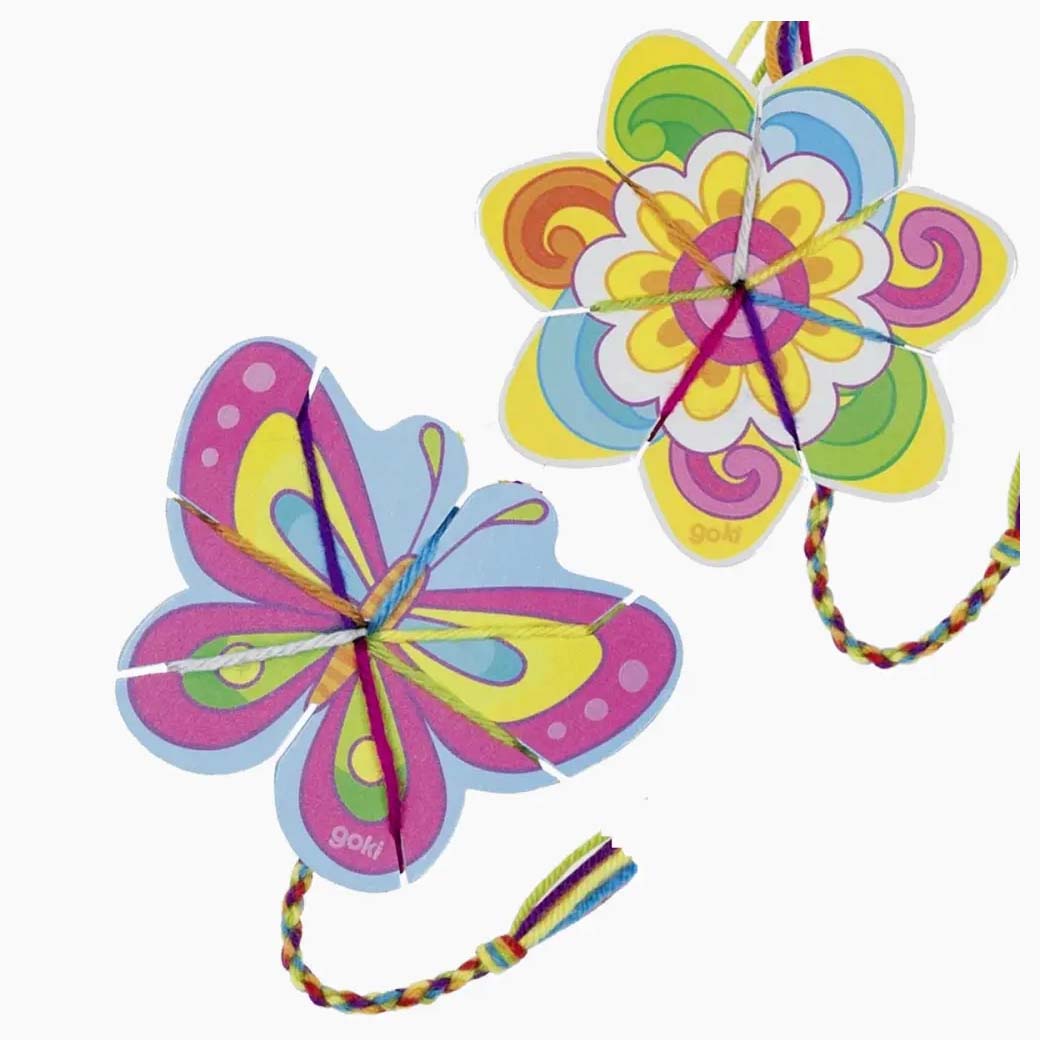 Strickblume und Strickschmetterling 2er Set – Kreativspielzeug aus Holz