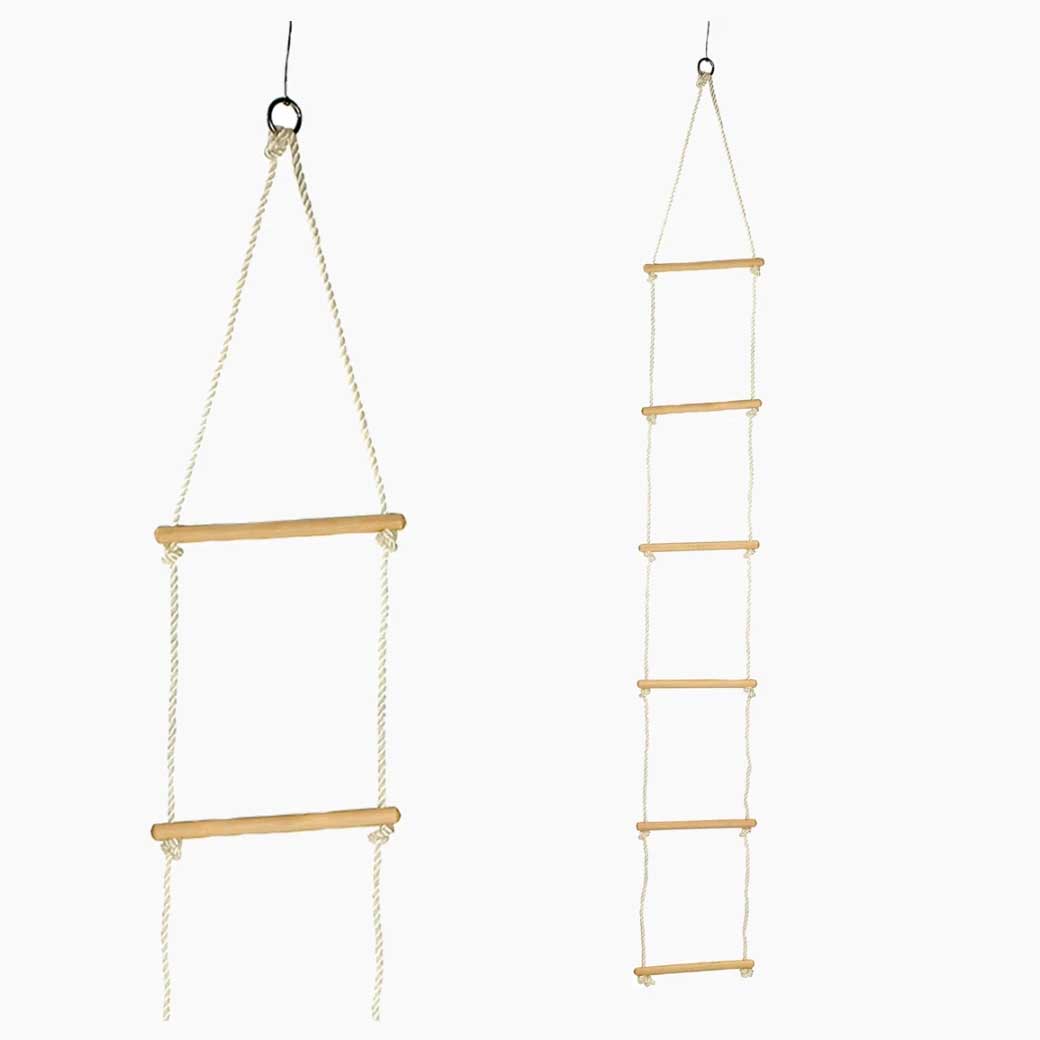 Strickleiter Robin – Detailansicht der Holzsprossen und Seilführung