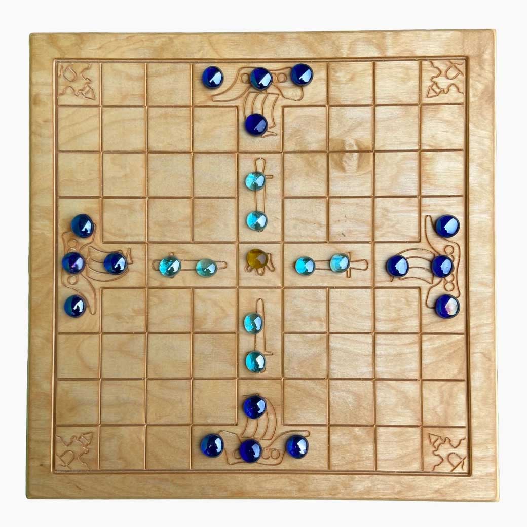 Tablut Wikinger Brettspiel aus Holz mit Glassteinen