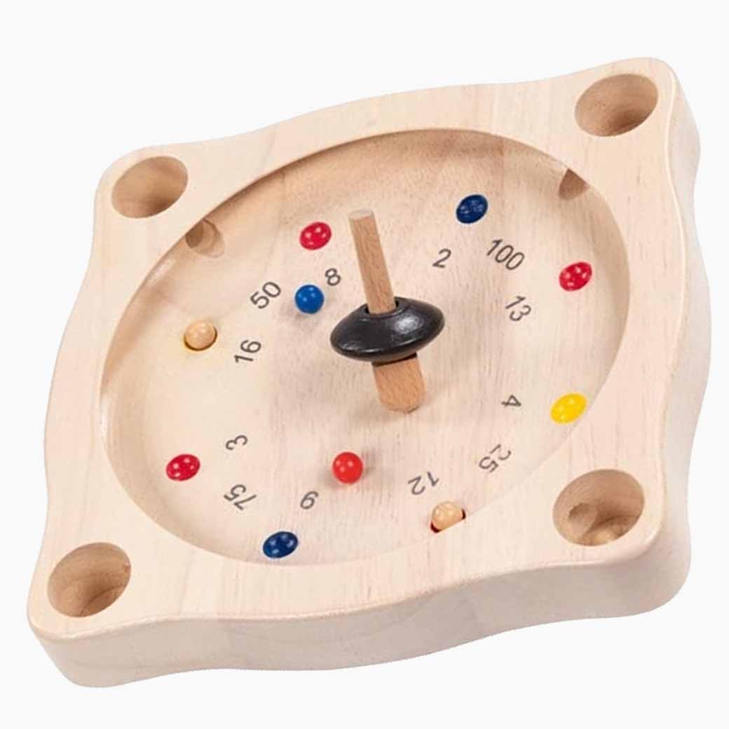 Tiroler Roulette Spiel Holzbrett – Detailansicht mit Kugeln und Rillen
