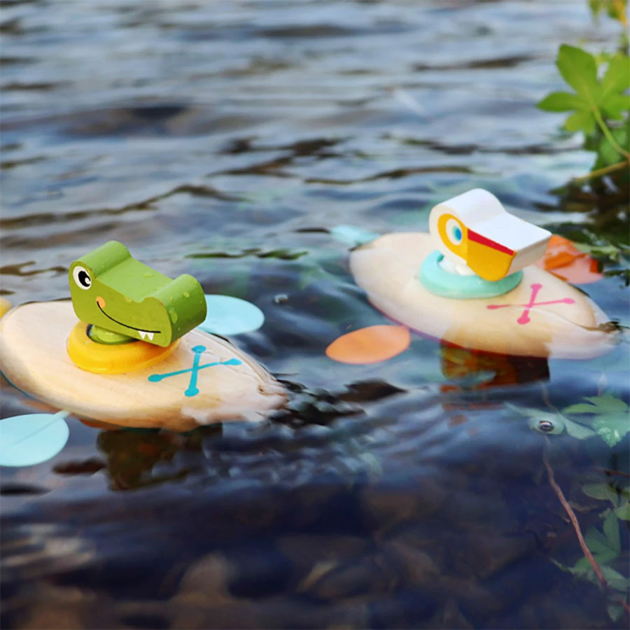 Wasser Spielzeug Boote Aufzieh-Kanu Pelikan Holz Holzspielzeug