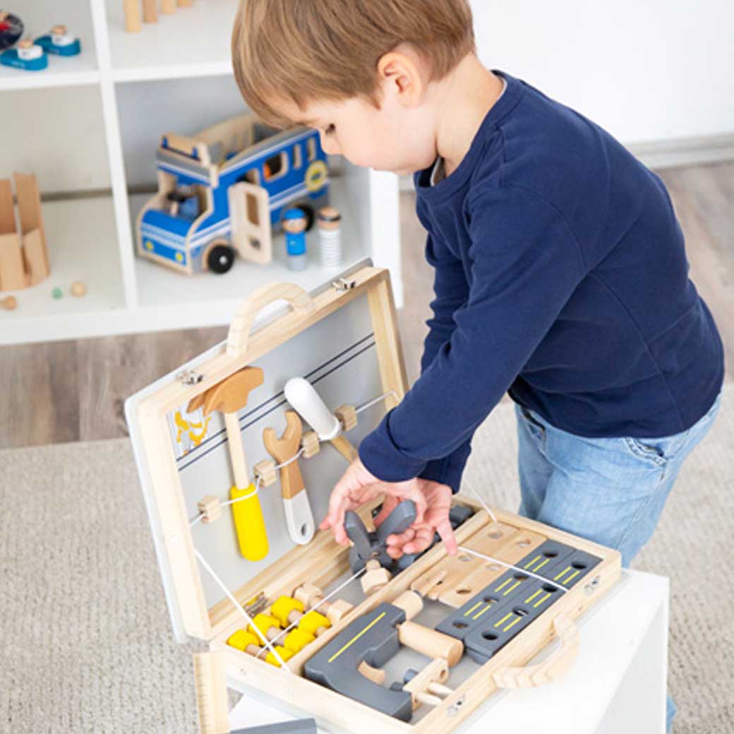 Werkzeugkoffer Miniwob – small foot Kinder-Werkzeugkoffer aus Holz, Set im Koffer