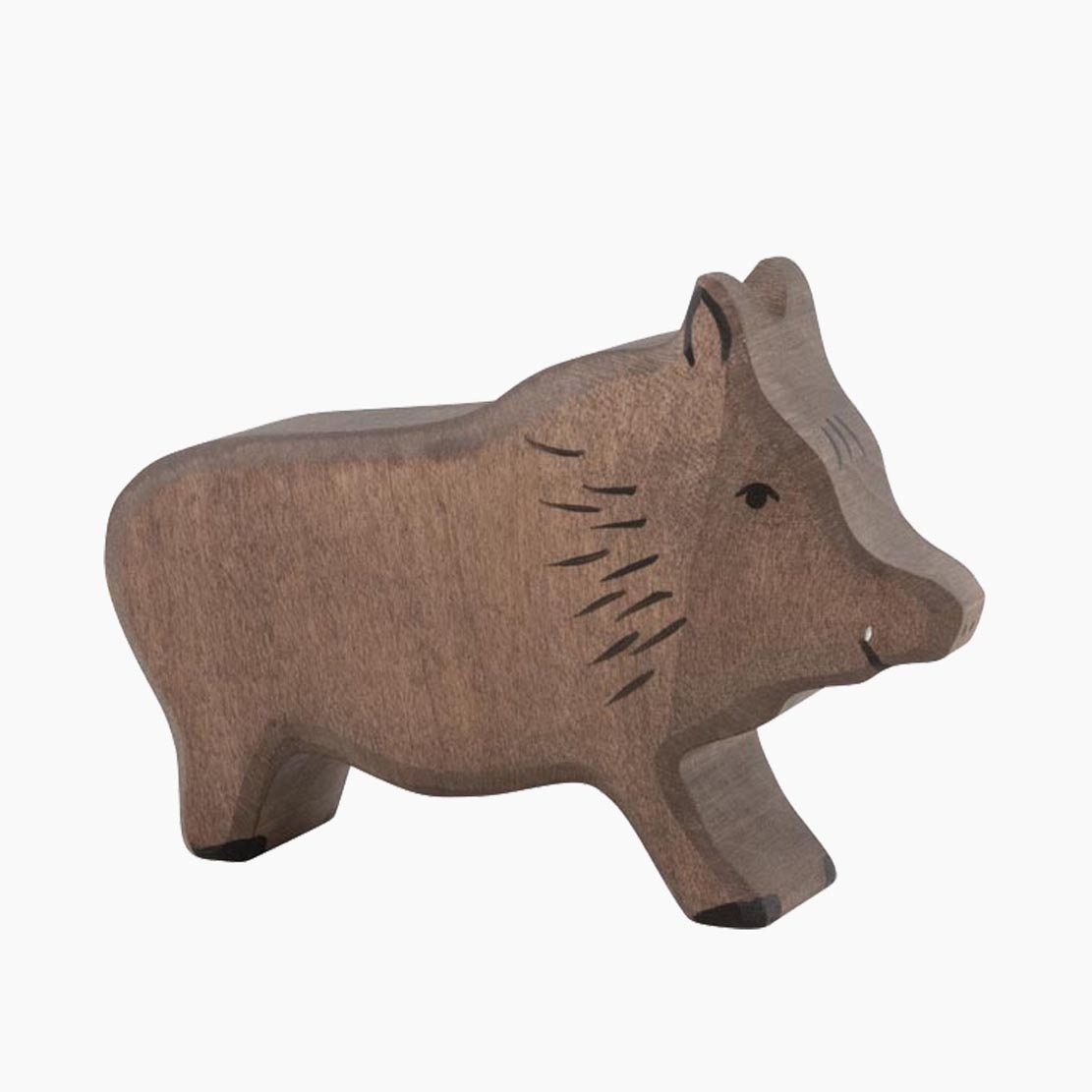 Holztiger Wildschwein – Seitenansicht mit Hauer und kompakter Standfläche