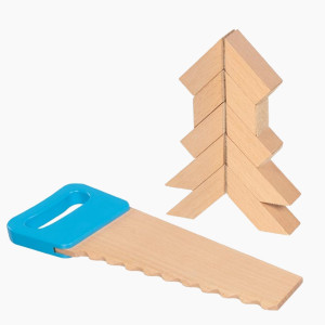 Holzbausteine mit Klettverbindungen und S&auml;ge