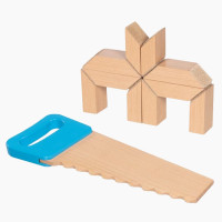 Holzbausteine mit Klettverbindungen und Säge