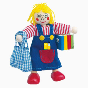 Biegepuppe M&auml;dchen Eva mit Tasche und B&uuml;chern