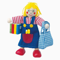Biegepuppe Mädchen Eva mit Tasche und Büchern