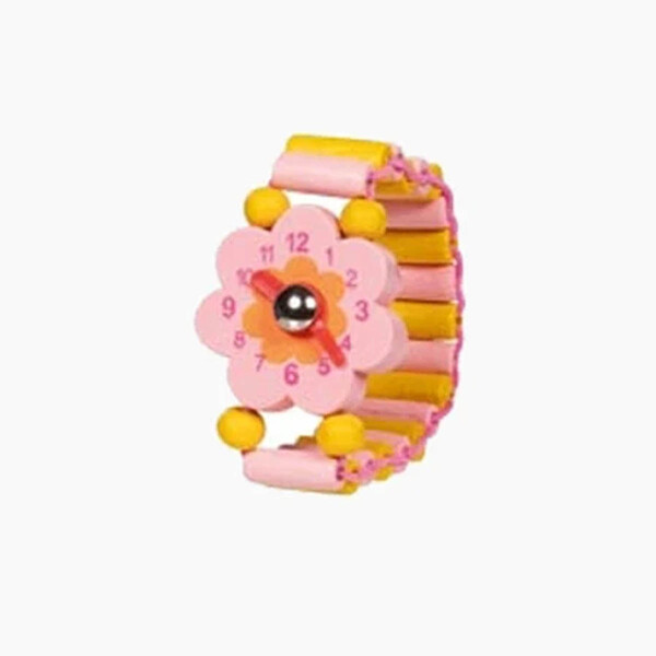 Holzuhr mit elastischem Armband Pink