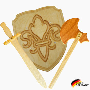 Ritter Set Schwert, Axt, Schild Lilie