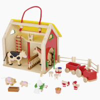 Koffer Bauernhaus mit Zubehör aus Holz