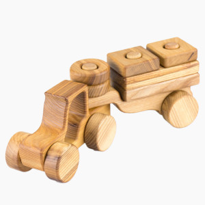 Steckspielzeug Holz Traktor mit Anhänger